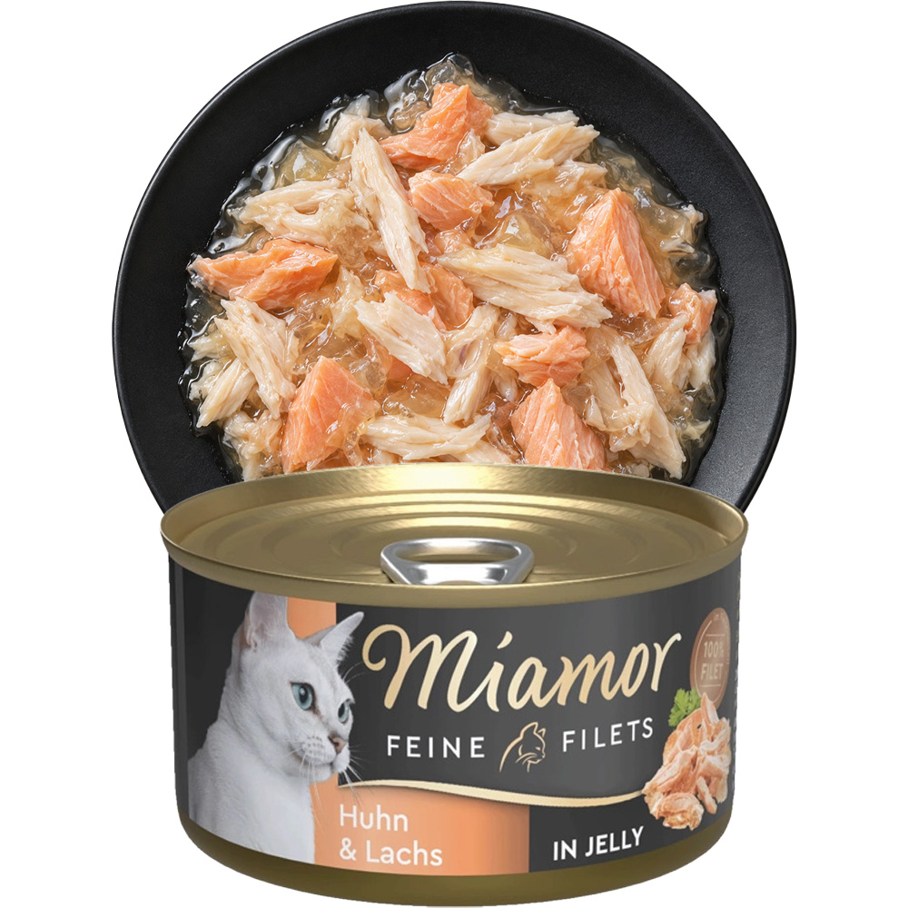 MIAMOR Feine Filets Kurczak Łosoś w Galaretce 100g Puszka Karma dla Kotów